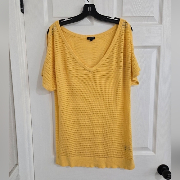 Torrid Open Stitch Shirt Women's Size 2X Yellow Short Sleeve Stretchy Crocheted - Picture 3 of 12